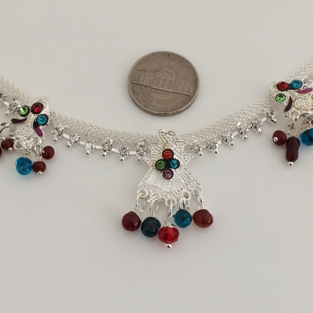 Women Anklet Silver Tone Multi Color Beads Fashion - Picture 4 of 8